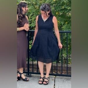 Lands' End Black Cotton Eyelet Midi Dress